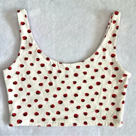 Brandy Melville John Galt Strawberry Print Cropped Tank Top / Bralette, One Size - Picture 2 of 3